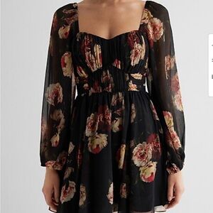 Express Floral sweetheart Black Dress